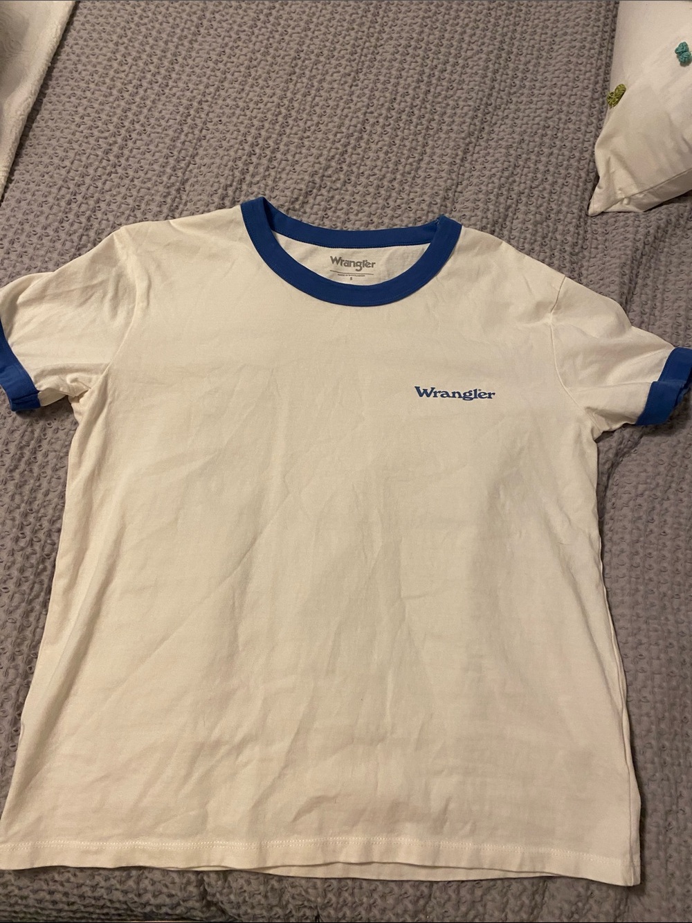 Wrangler White Ringer Tee with Blue Trim